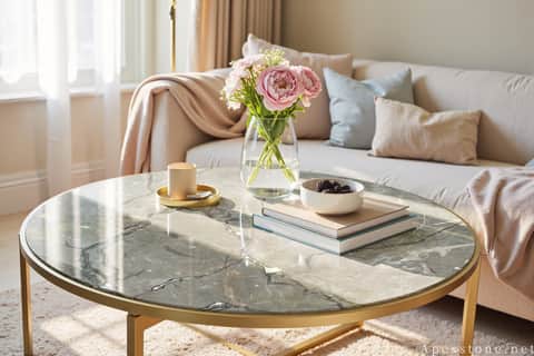 Aqua Grey Marble Stone Tables - Dining, Coffee, Console & Side Tables