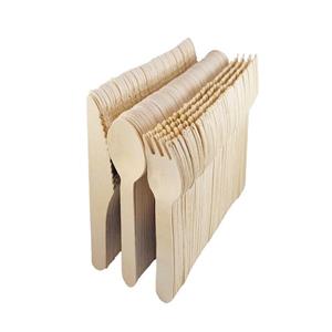Wholesale Eco Wooden Spoon Manufacturers Restaurant Custom Bamboo Wood Knife Spoon Fork Set Disposable Dinnerware Cutlery Set Grain-Textured Handles