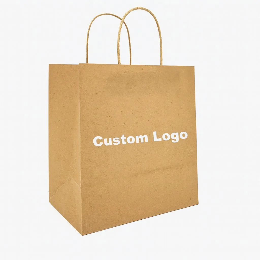 Take Out Coffee to Go Restaurant Carry Bags Disposable Eco-friendly Kraft Grocery Shopping Packaging Carry-out Bag