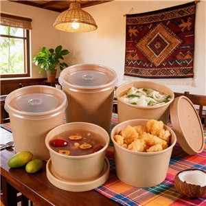 Disposable Paper Cup Packaging Food Container Kraft Paper Soup Cup with Lid Takeaway Soup Container