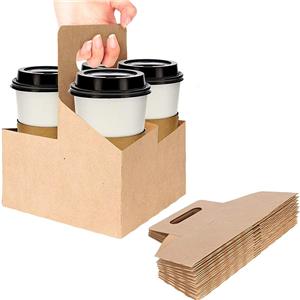 Customized Takeaway Hot Drink Cardboard Papercup Carrier With Handle Disposable Kraft Bubble Tea Coffee to Go Paper Cup Holder Group Serve Tray
