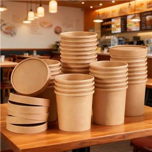 Disposable Paper Cup Packaging Food Container Kraft Paper Soup Cup with Lid Soup Delivery Pail