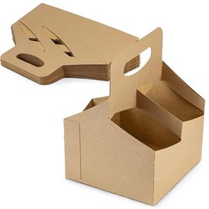 Customized Takeaway Hot Drink Cardboard Papercup Carrier With Handle Disposable Kraft Bubble Tea Coffee to Go Paper Cup Holder Portable Drink Station