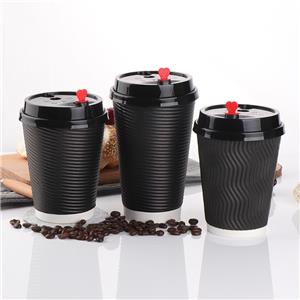Compostable Unique Corrugated Black Custom Ripple Takeway Cafe Coffee Cups Double Wall With Lid Insulated Paper Cup