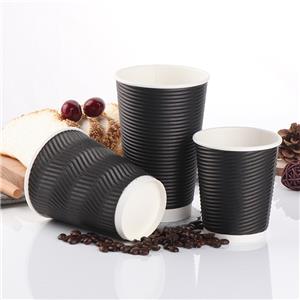 Compostable Unique Corrugated Black Custom Ripple Takeway Cafe Coffee Cups Double Wall With Lid Double-Wall Corrugated Cup