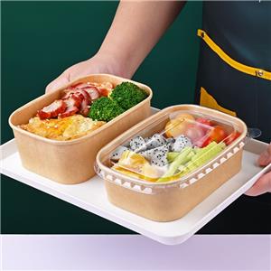 Disposable Pla Rectangular Salad Kraft Paper Bowl Container With Lid disposable kraft paper bowls