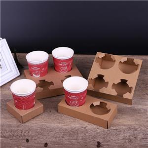 Coffee Shop Supplies Custom Cardboard Beverage Holder Brown Takeaway Paper Carrier Tray Disposable Kraft Paper Cup Holder Molded Fiber Caddy