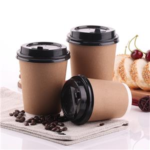 Custom Disposable Kraft Double Wall Paper Tea Coffee Coffe Dispos Takeaway Cup with Lid Kraft-Look Double-Wall Cup