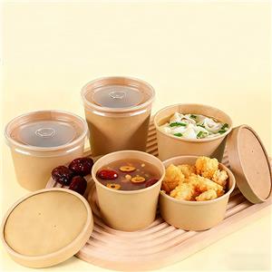 Disposable Paper Cup Packaging Food Container Kraft Paper Soup Cup with Lid Catering-Size Food Vessel