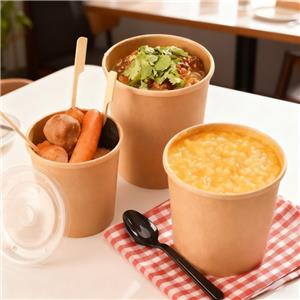 Disposable Paper Cup Packaging Food Container Kraft Paper Soup Cup with Lid Hot Food Carrier