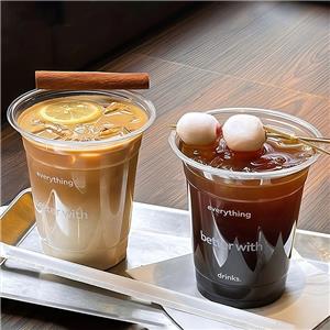 Custom LOGO Printed 92 Caliber Clear Disposable Cup Matcha Boba Milk Tea Ice Coffee Smoothie PET Plastic Cups with Lids and Straws Disposable plastic cup