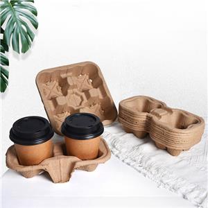 Coffee Shop Supplies Custom Cardboard Beverage Holder Brown Takeaway Paper Carrier Tray Disposable Kraft Paper Cup Holder Beverage Carrier Tray