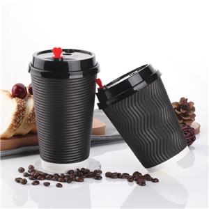 Compostable Unique Corrugated Black Custom Ripple Takeway Cafe Coffee Cups Double Wall With Lid Corrugated-Interwall Cup