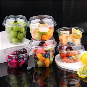 Logo Customized 117 Caliber 100ml PET Cup Food Grade Plastic Box Fruit Salad Bowl With Leak-Proof Lid fruit bowl