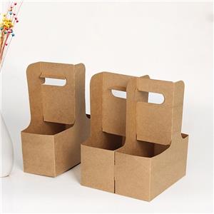 Customized Takeaway Hot Drink Cardboard Papercup Carrier With Handle Disposable Kraft Bubble Tea Coffee to Go Paper Cup Holder Beverage Caddy