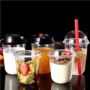 Logo Custom Coffee Cups Disposable Clear Cold Drink PET Tea Cups Coffee U Shaped Plastic Cups with Lids Structural-Reinforced Plastic Cup