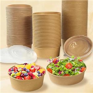 Wholesale Disposable Take Away Kraft Round Paper Bowl for Salad Noodle Soup Fast Food Packaging Mixing Bowl