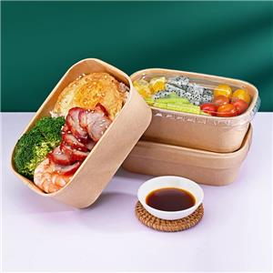Disposable Pla Rectangular Salad Kraft Paper Bowl Container With Lid rectangular paper bowl