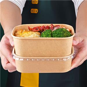 Disposable Pla Rectangular Salad Kraft Paper Bowl Container With Lid paper bowl with lid