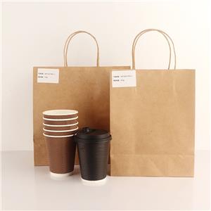 Take Out Coffee to Go Restaurant Carry Bags Disposable Eco-friendly Kraft Grocery Shopping Packaging Shopping Tote
