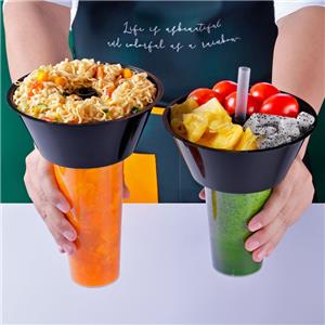 Disposable Hot Pot Snack Milk Tea Cup With Lids and Straws Fruit Salad Plastic Cup With Snack Tray Combo Cup