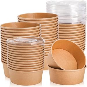 Wholesale Disposable Take Away Kraft Round Paper Bowl for Salad Noodle Soup Fast Food Packaging Food Prep Bowl