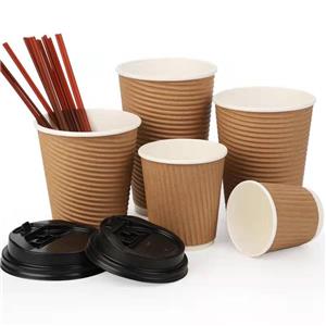 Double Walled Ripple Bamboo Paper Coffee Bio Cup With Lid bamboo paper bio cup