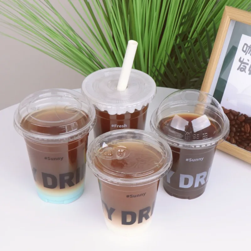 Custom LOGO Printed 32oz Clear Disposable Cup Coffee PET Plastic Drink Cups with Lids and Straws for Personalization Large-Format Beverage Vessel