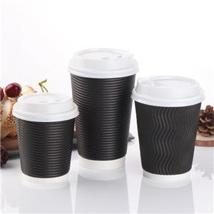 Compostable Unique Corrugated Black Custom Ripple Takeway Cafe Coffee Cups Double Wall With Lid Barista's Cup