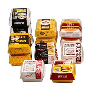 Hamburger Box Custom Disposable Fast Food Packaging Takeout Cardboard Burger Paper Box Chip French Fries Hot Dog Fried Chicken Paper burger box