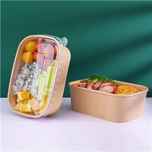 Disposable Pla Rectangular Salad Kraft Paper Bowl Container With Lid pla salad paper bowl
