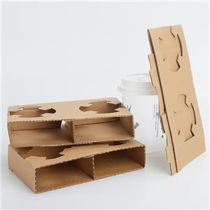 Coffee Shop Supplies Custom Cardboard Beverage Holder Brown Takeaway Paper Carrier Tray Disposable Kraft Paper Cup Holder Spill-Reducing Holder