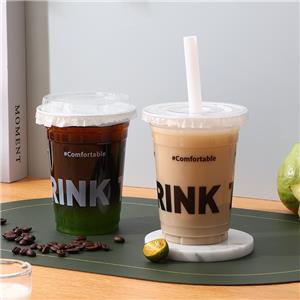 Custom LOGO Print Plastic Cup Disposable Ice Coffee Cold Cup Letter PET Low MOQ With Lids Straws Smoothie & Iced Beverage Tumbler