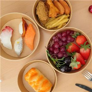 Wholesale Disposable Take Away Kraft Round Paper Bowl for Salad Noodle Soup Fast Food Packaging Serving Bowl