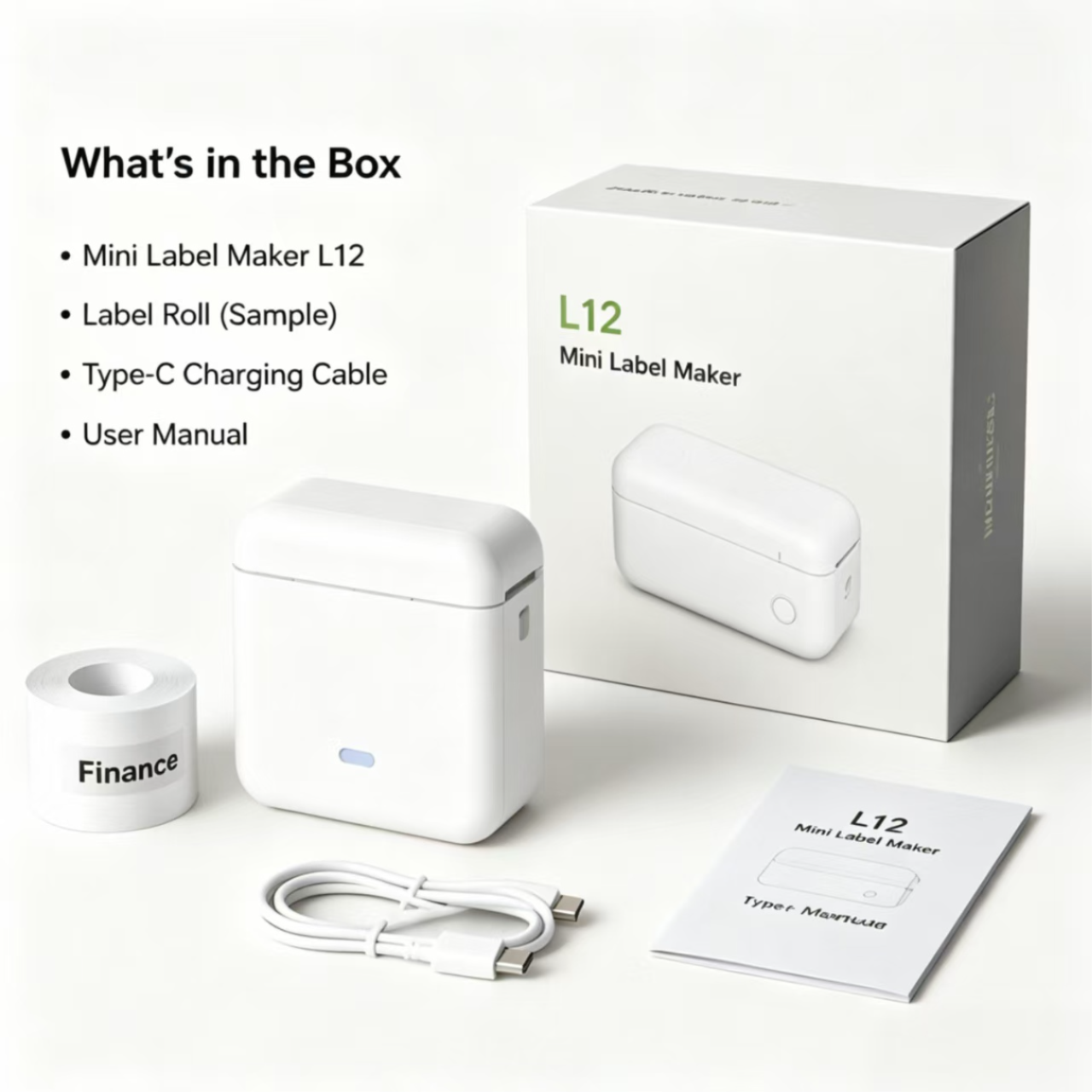 Mini Label Maker L12 Inkless Thermal Printing with Bluetooth App