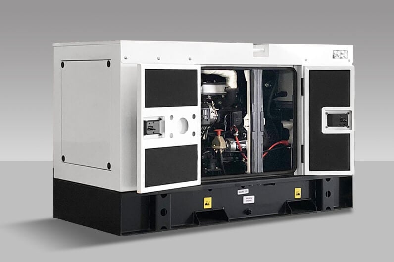 Yangdong diesel generator with open canopy doors showing engine compartment
