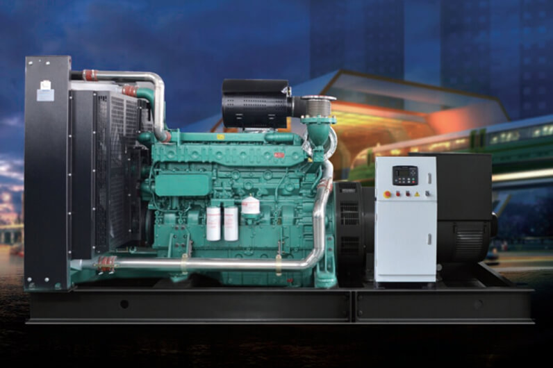 Yuchai diesel generator set against city night skyline