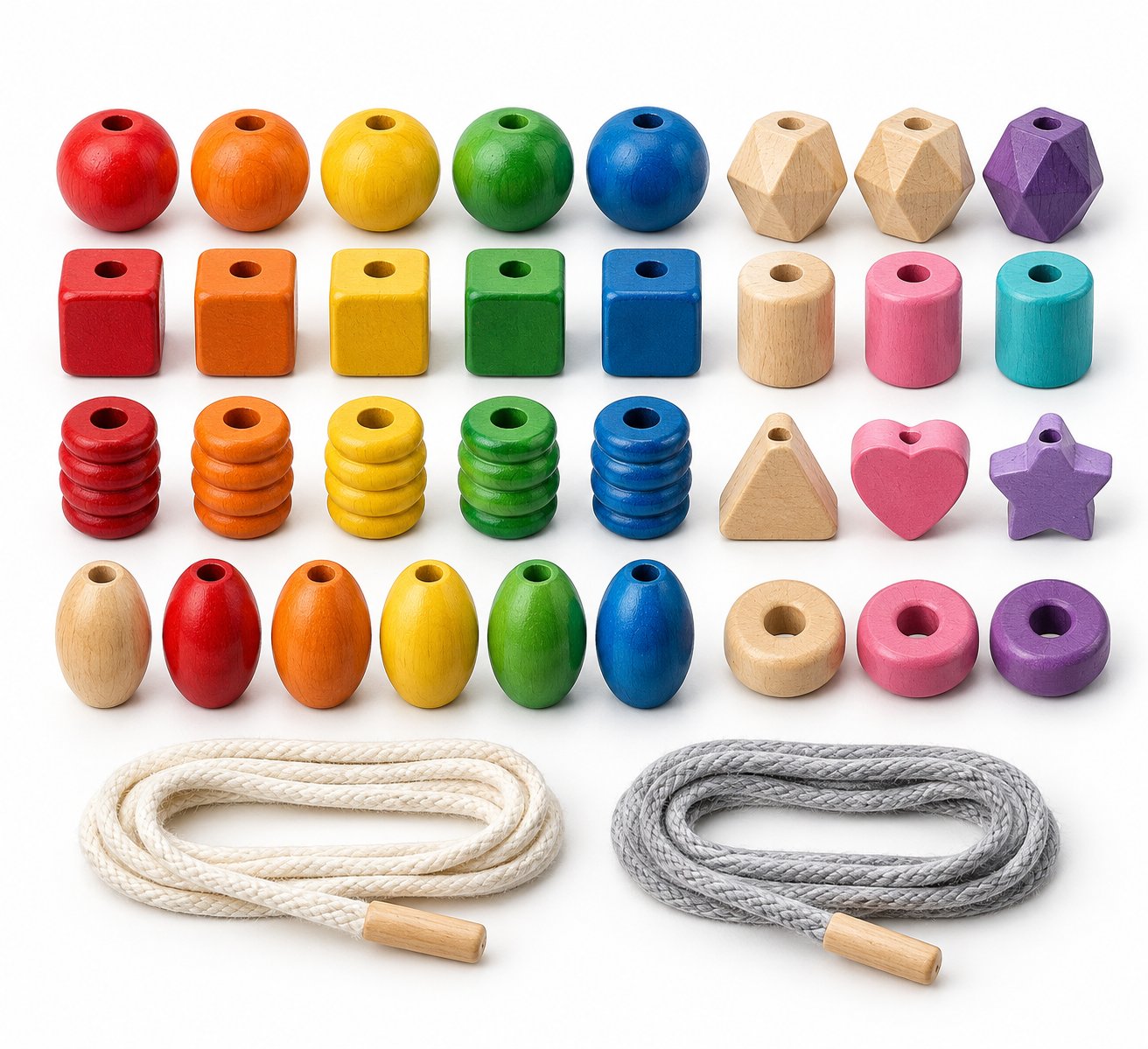 Wooden Bead Threading Set with 30 Beads for Fine Motor Skills wooden bead threading set
