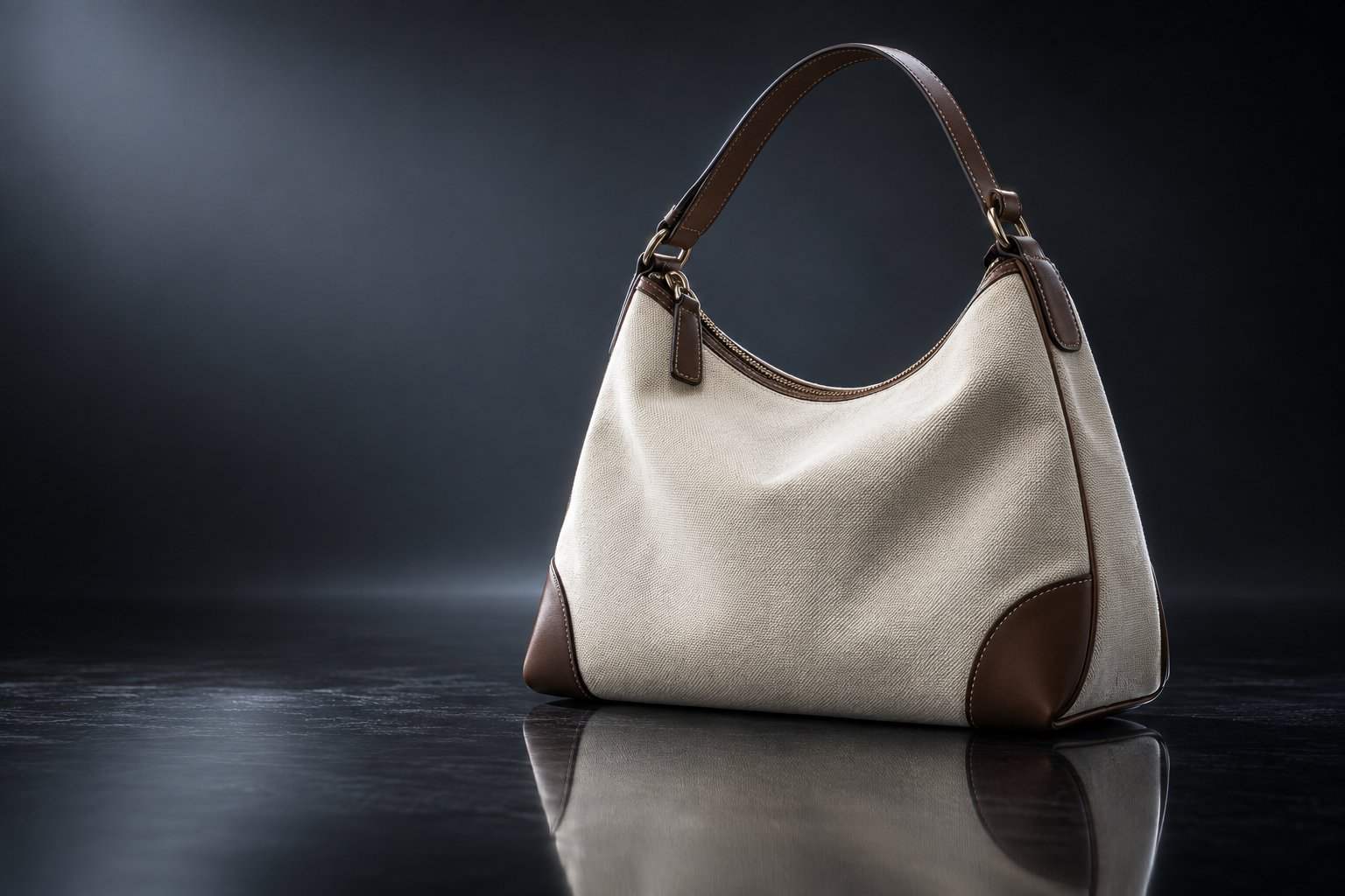 Canvas weekend shoulder bag with leather trim and top zipper
