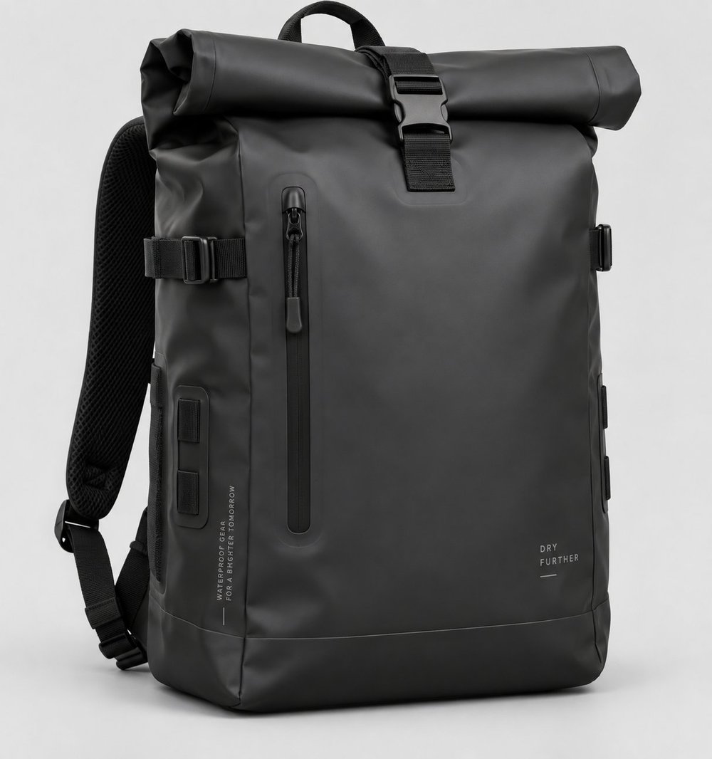 Charcoal roll-top waterproof backpack with welded seams