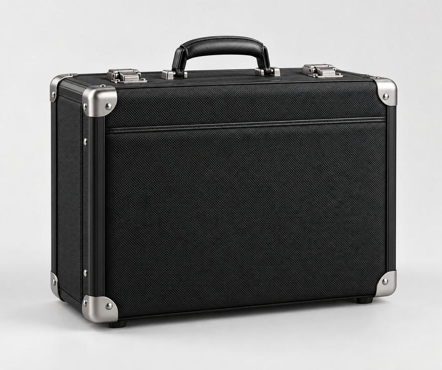 Black ballistic nylon pilot case with reinforced metal corners