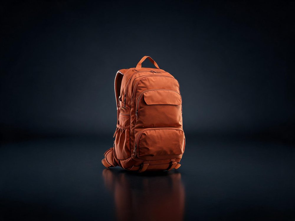 Burnt orange 40-liter outdoor hiking pack with hip belt and multiple compartments