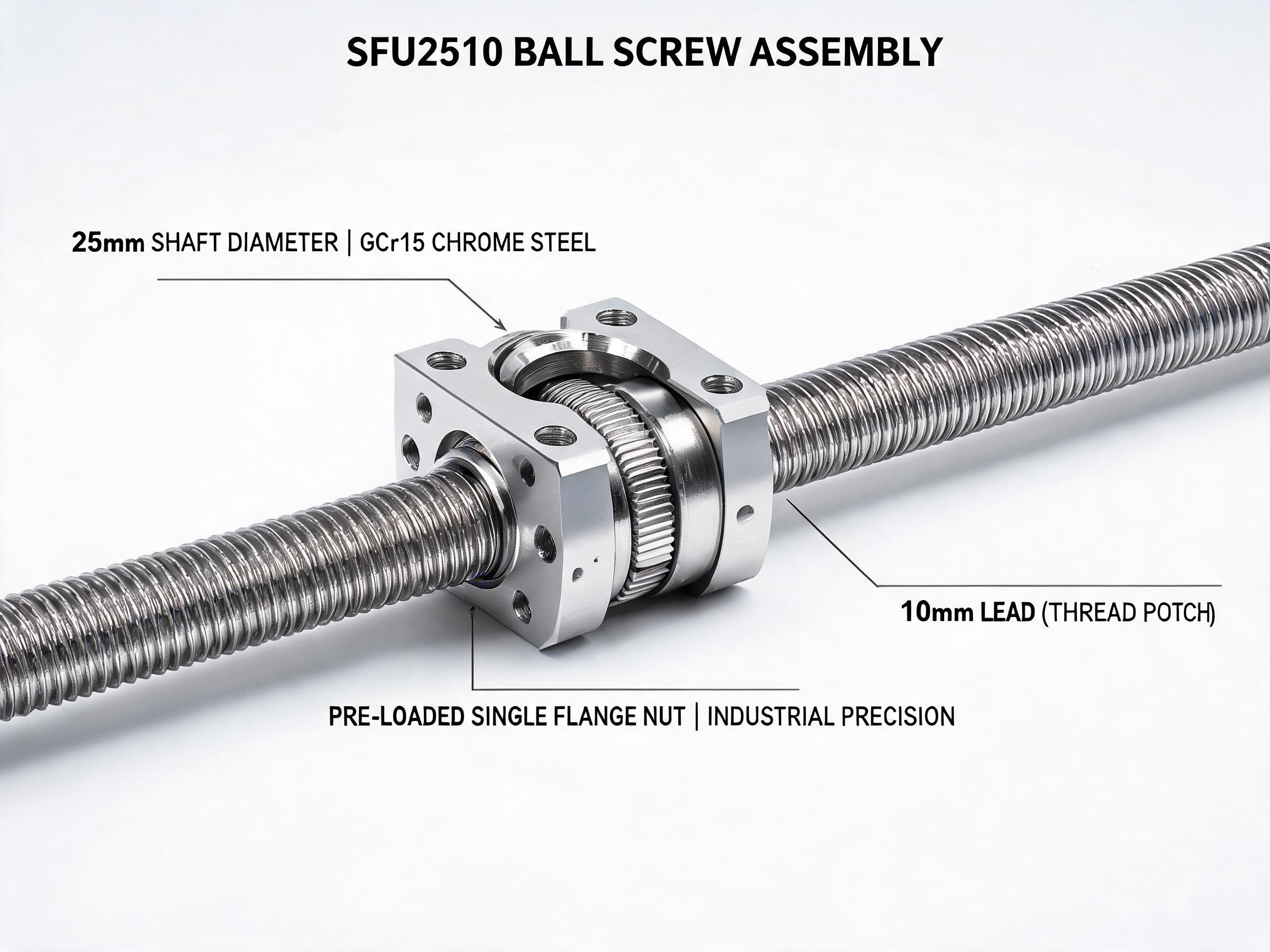 SFU2510 Rolled Ball Screw Assembly with Flange Nut SFU2510 ball screw assembly