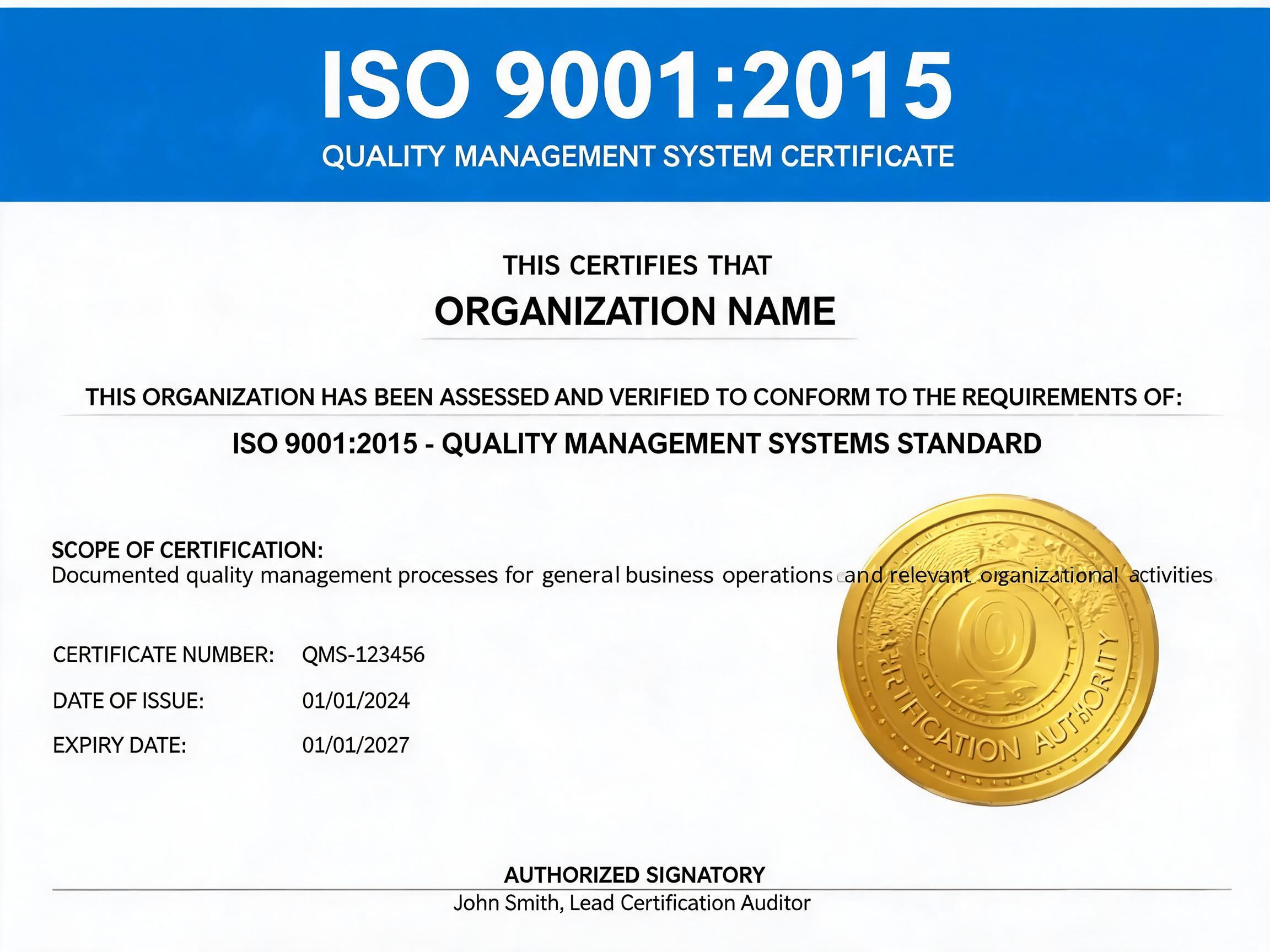 ISO 9001:2015 Quality Management Xiamen Dongfeng Bearing Mechanical & Electrical Co., Ltd. certification