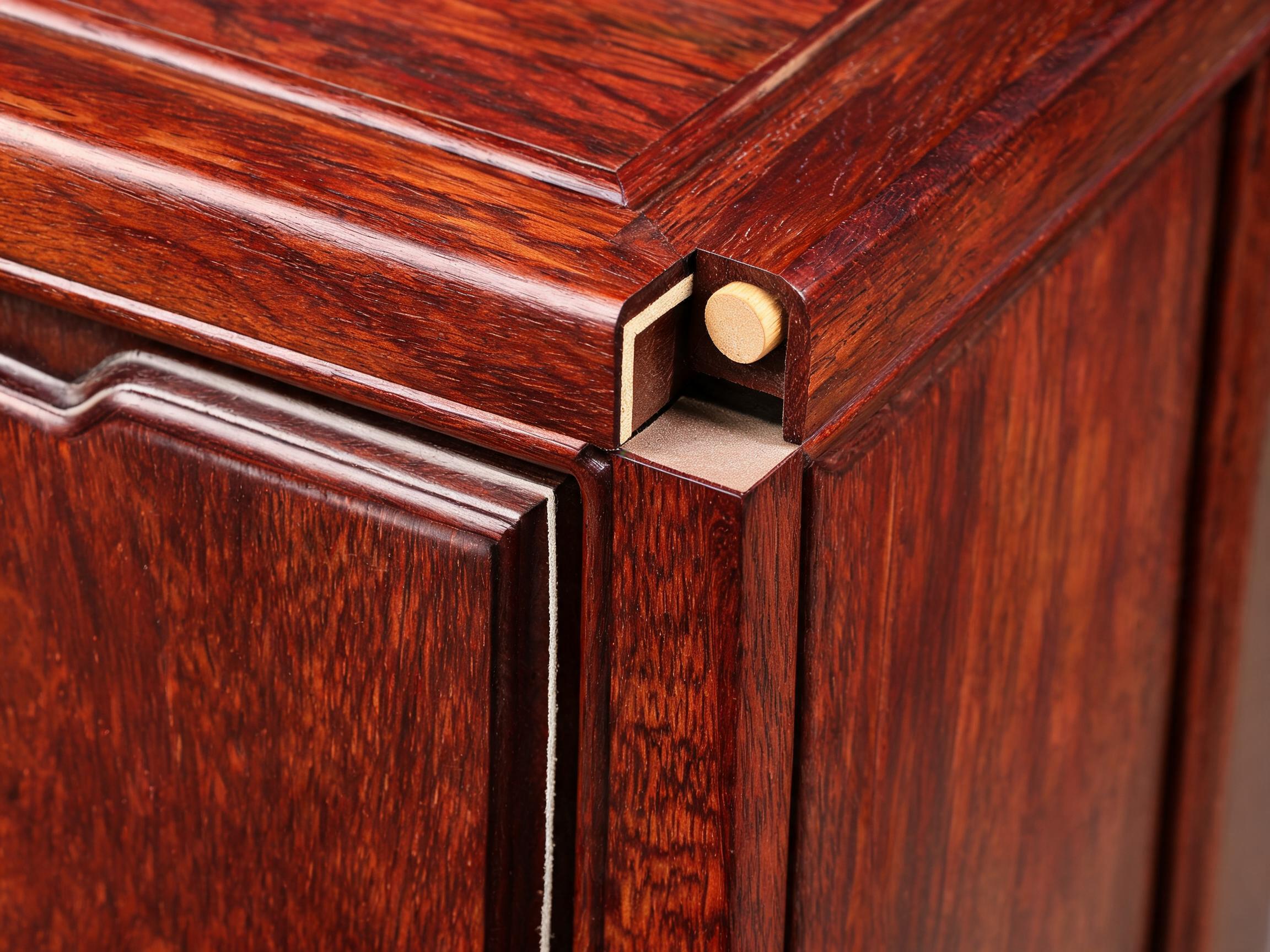 Floating-panel tongue and groove joint with bamboo dowel on rosewood wardrobe