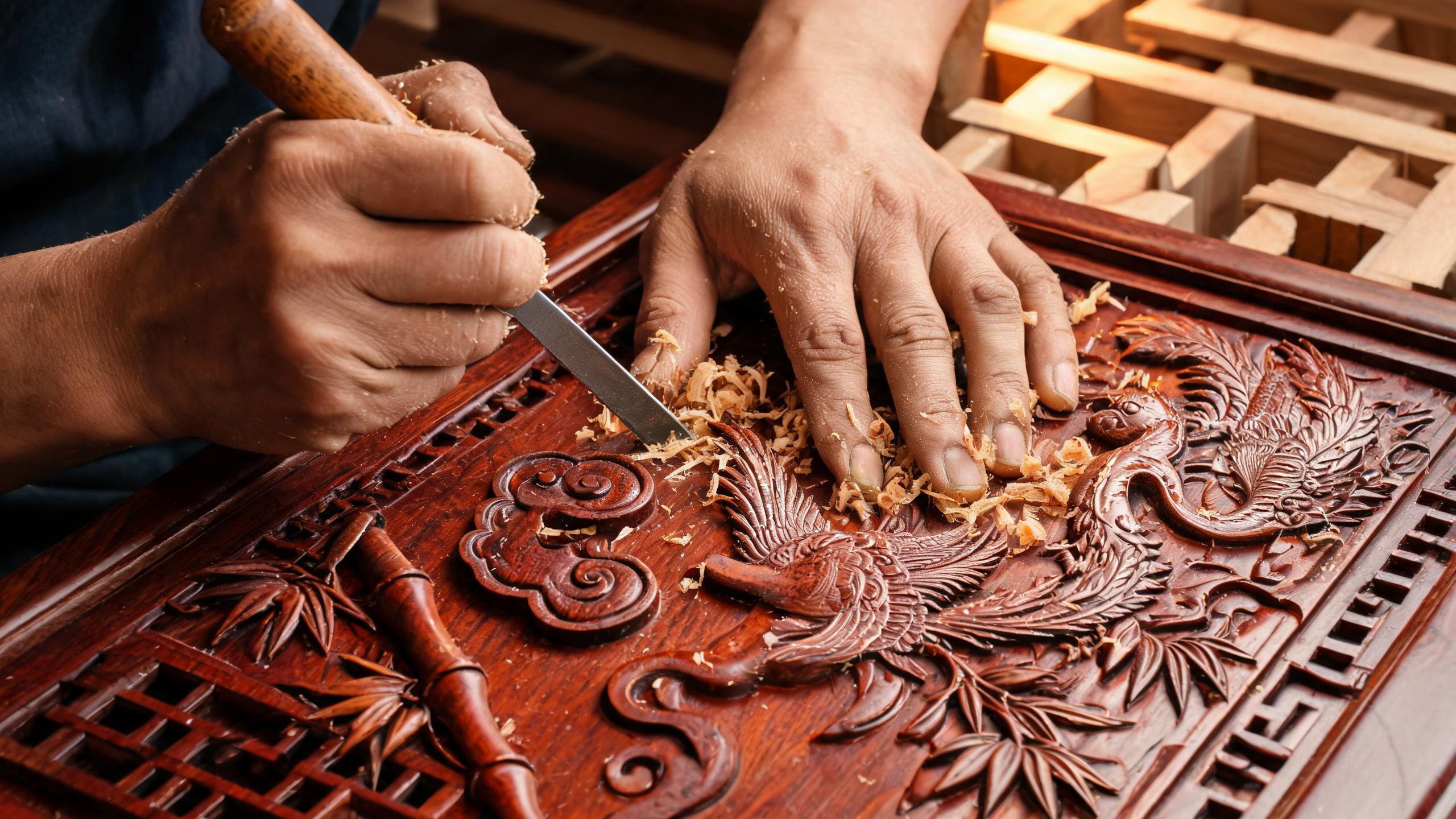Siamese rosewood bedroom suite with four-poster bed and mortise-and-tenon joinery