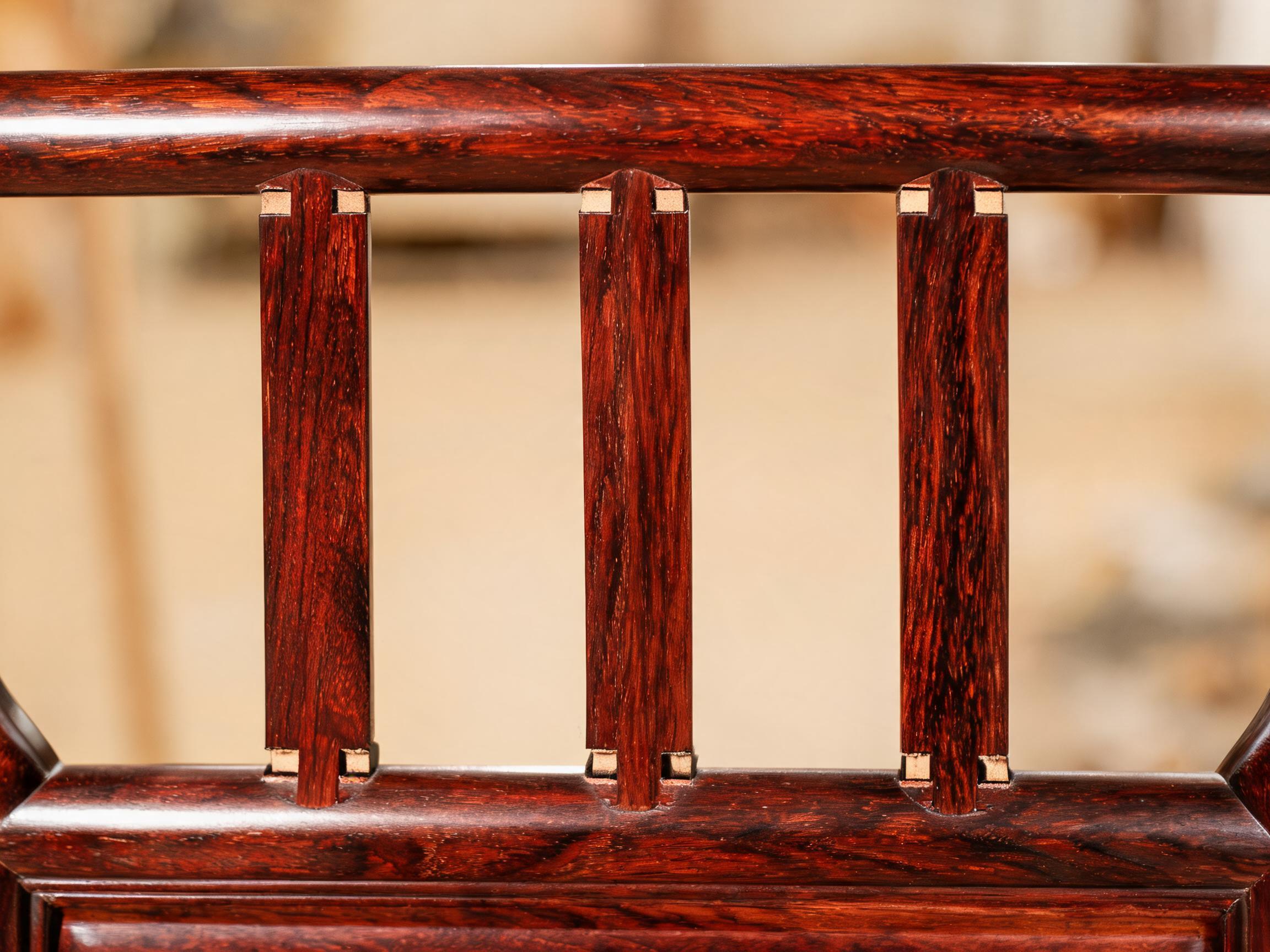 Ming-style open-slat rosewood chair backrest with hand-fitted slats in rail mortises