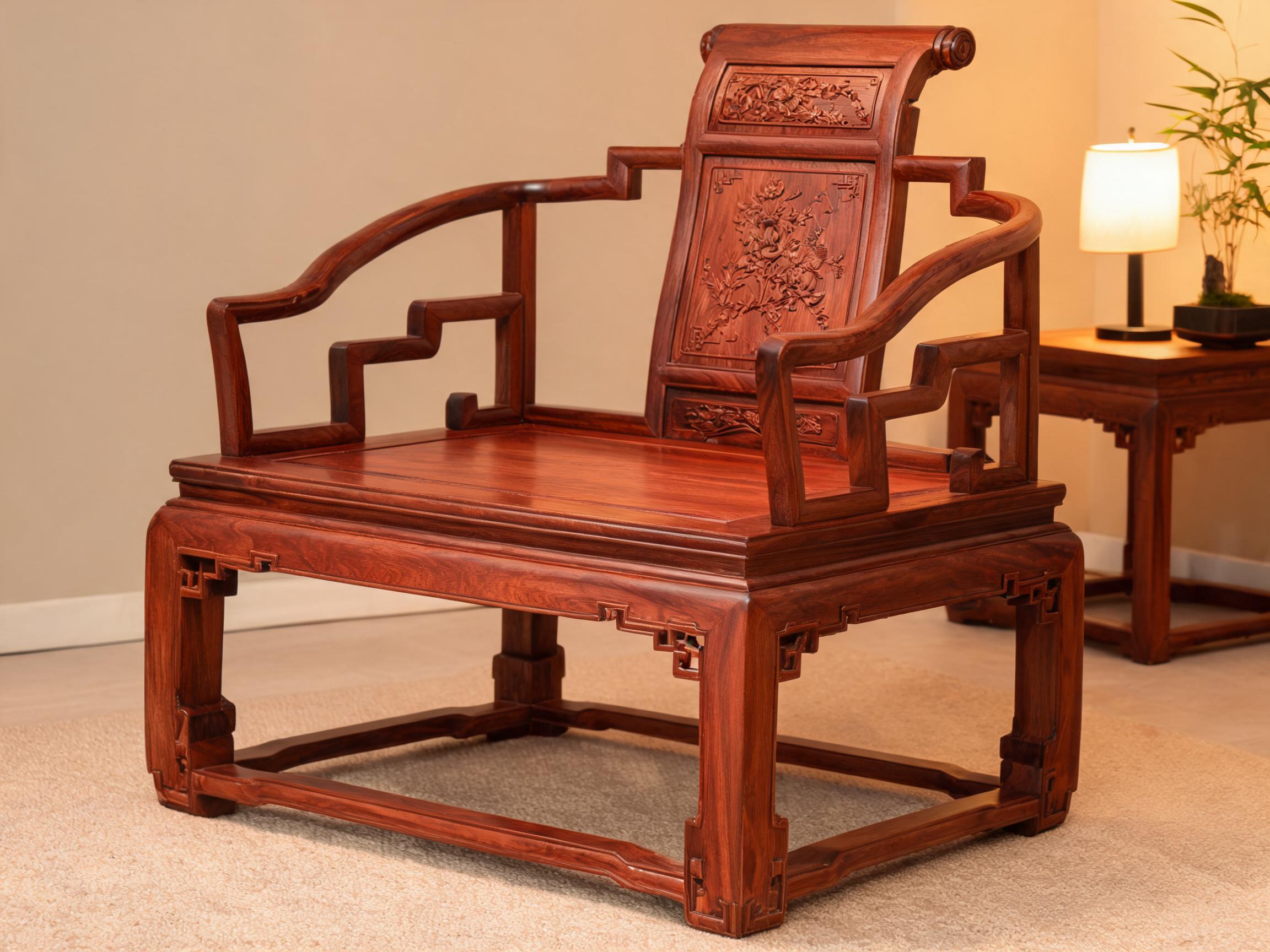 Classical Siamese Rosewood Lounge Chair with Carved Backrest rosewood lounge chair