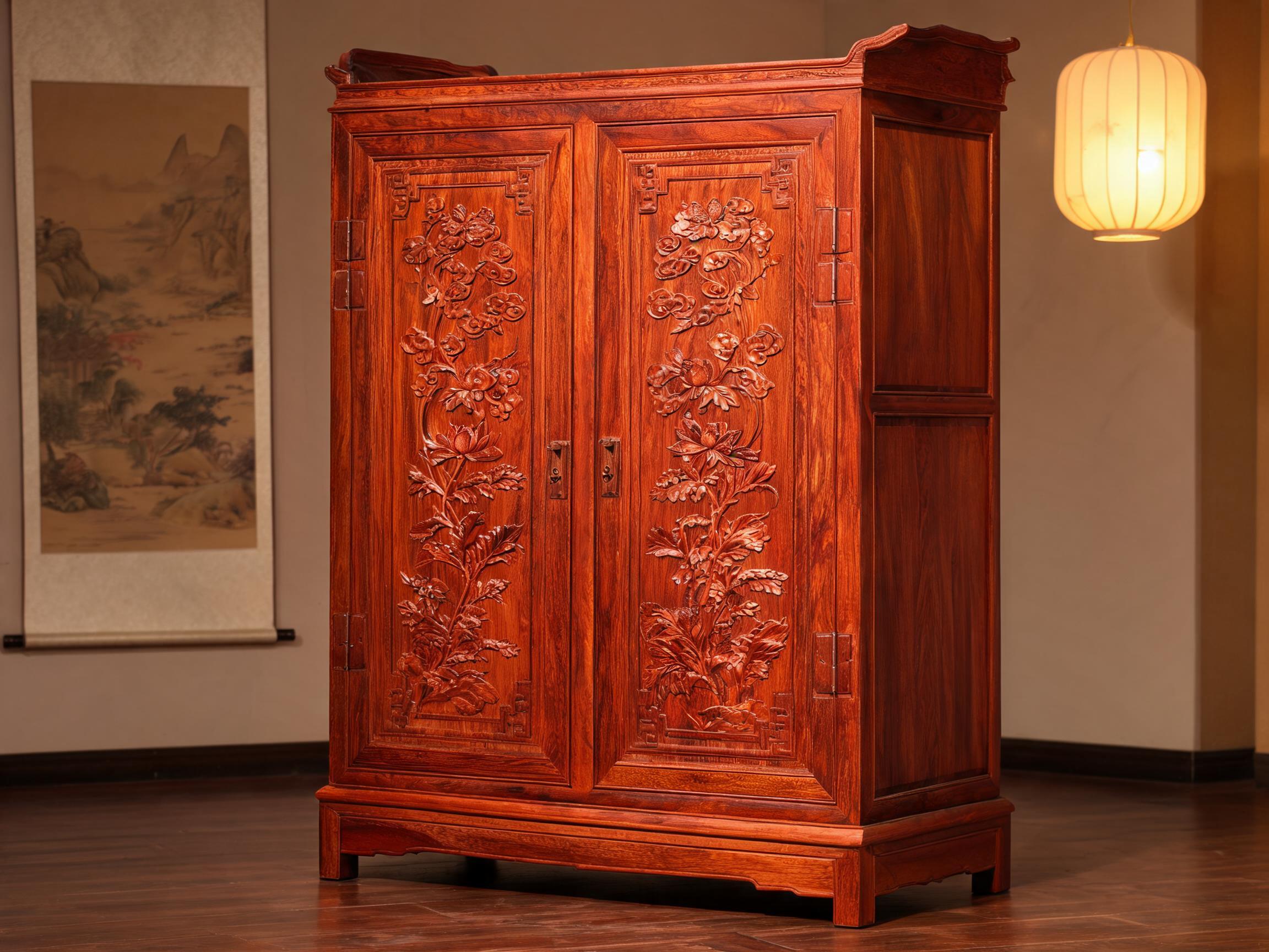 Classical Siamese Rosewood Wardrobe with Carved Panel Doors rosewood wardrobe