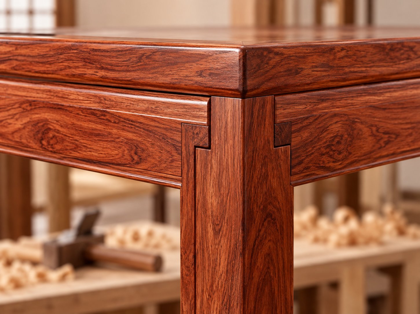 Rectangular Redwood Dining Table 8-Seat Set with Bamboo Carved Chairs Rectangular Dining Table